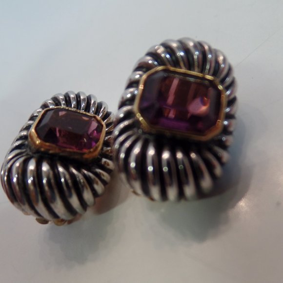 Vintage Gold & Silver Tone W Purple Stone CLIP On Earrings. Miss Jacksons Tulsa - Picture 8 of 12